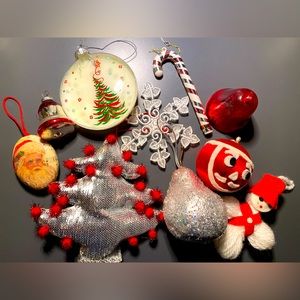 Vintage Christmas Ornament lot Shiny Brites Bradford snow baby bell tree Santa